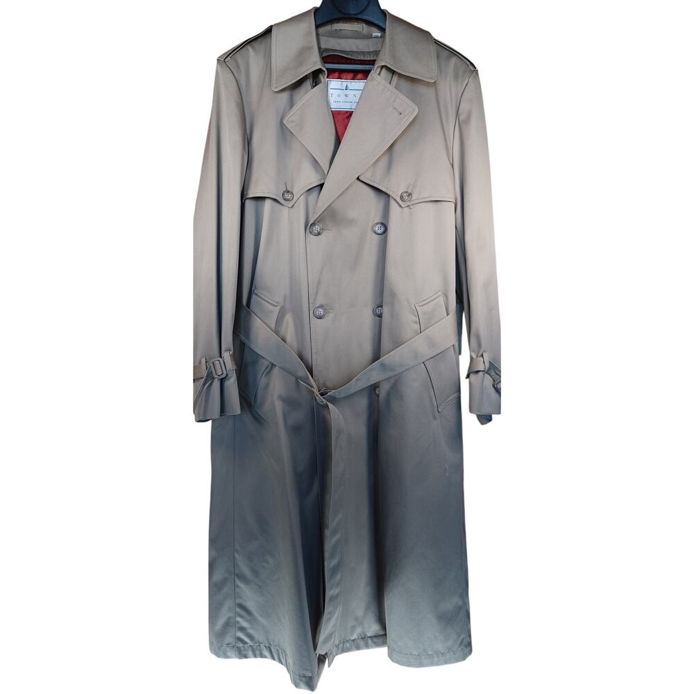 Vintage London Fog Towne Trench Coat 40L Mens Khaki Tan Brown Pile Liner 40 Long